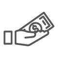 Bribe line icon, arm and money, dollar in hand sign, vector graphics, a linear pattern on a white background. Royalty Free Stock Photo