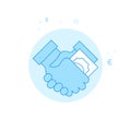 Bribe, Transfer of Money, Handshake Flat Vector Illustration, Icon. Light Blue Monochrome Design. Editable Stroke