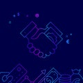 Bribe, Transfer of Money, Handshake Vector Line Icon, Illustration on a Dark Blue Background. Related Bottom Border