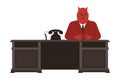 Bribery and Corruption with Horned Red Man Character Sitting at Desk Vector Illustration