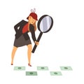 Bribery and Corruption with Woman Character with Magnifying Glass Investigating Crime Vector Illustration Royalty Free Stock Photo