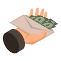 Bribery give envelope money icon, isometric style Royalty Free Stock Photo