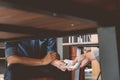 Bribery, Hands passing money under table, Corruption and bribery Royalty Free Stock Photo