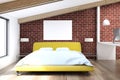 Brick attic bedroom, wooden floor