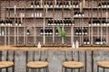 Brick bar table with stools close up Royalty Free Stock Photo