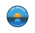 brick bridge with the moon behind vector icon logo design or illustration