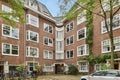 a brick building with bikes parked in front of it Royalty Free Stock Photo