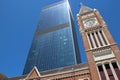 brick building (town hall) and skyscraper in perth (australia) Royalty Free Stock Photo