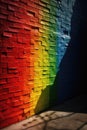 Wall painted rainbow colors on backstreet at lantern light AI generative image