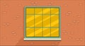 Brick building window outside line cartoon flat illustration