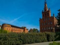 Brick buildings of fire brigade in Poznan City at sunny day