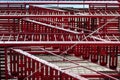 Brick buildings with fire stairs  in New York City, bottom-up view Royalty Free Stock Photo