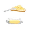 Brick of butter and toast of bread with curl of butter and knife vector illustration Royalty Free Stock Photo