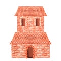 Brick castle. Watercolor illustration. Isolated on a white background. For design