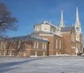 Brick Cathedral in Quebec in winter
