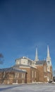 Brick Cathedral in Quebec in winter