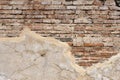 The brick cement wall exture has many horizontal.