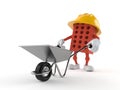 Brick character carrying wheelbarrow