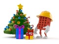 Brick character with christmas tree and gifts