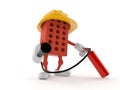 Brick character holding fire extinguisher