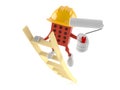 Brick character on ladder holding roller paint