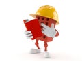 Brick character reading a book