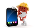 Brick character with smart phone