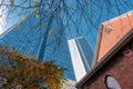 Old church building and glass office tower in Charlotte, NC Royalty Free Stock Photo