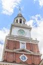 Brick clock tower at historic Independence Hall National Park Royalty Free Stock Photo