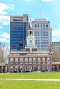Brick clock tower at historic Independence Hall National Park in Royalty Free Stock Photo