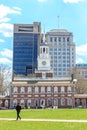 Brick clock tower at historic Independence Hall National Park in Royalty Free Stock Photo