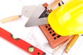 Brick and construction tools Royalty Free Stock Photo