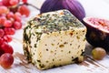 Brick of cow milk cheese with herbs and spices Royalty Free Stock Photo