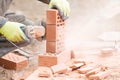 Brick cutting with angle grinder tool Royalty Free Stock Photo