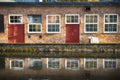 Brick facade by water