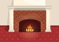 Brick fireplace in classic interior with white decorative elements. Heat from the fire in the apartment Royalty Free Stock Photo