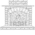 Brick fireplace. Coloring book for adults.