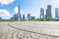 Brick floor and city skyline Royalty Free Stock Photo