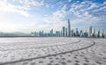 Brick floor space and Shenzhen financial district skyline Royalty Free Stock Photo