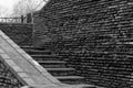 Brick grunge monochrome Stone stairs and rock wall Royalty Free Stock Photo