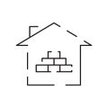 Brick home building construction tools vector line icon