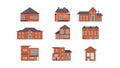 brick house building set with colors. Villages urban homes vector
