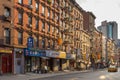 Brick house with Fire ladder in streets in Down Manhattan, Chinatown.