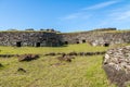 Brick houses at the ruins of Orongo Village at Rano Kau Volcano - Easter Island, Chile Royalty Free Stock Photo