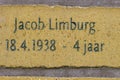 Brick Jacob Limburg At The Holocaust Name Monument At Amsterdam The Netherlands 28-10-2021