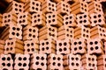 Brick kiln. collection set of red bricks stack in oven factory b