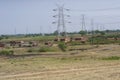 Brick Kilns , High Voltage Electricity Line and Towers Royalty Free Stock Photo