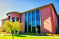 Brick library with large pane glass windows