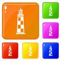 Brick lighthouse icons set vector color Royalty Free Stock Photo