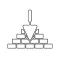 Brick line icon. Trowel and brick icon. Construction or repair symbol. Brickwork icon